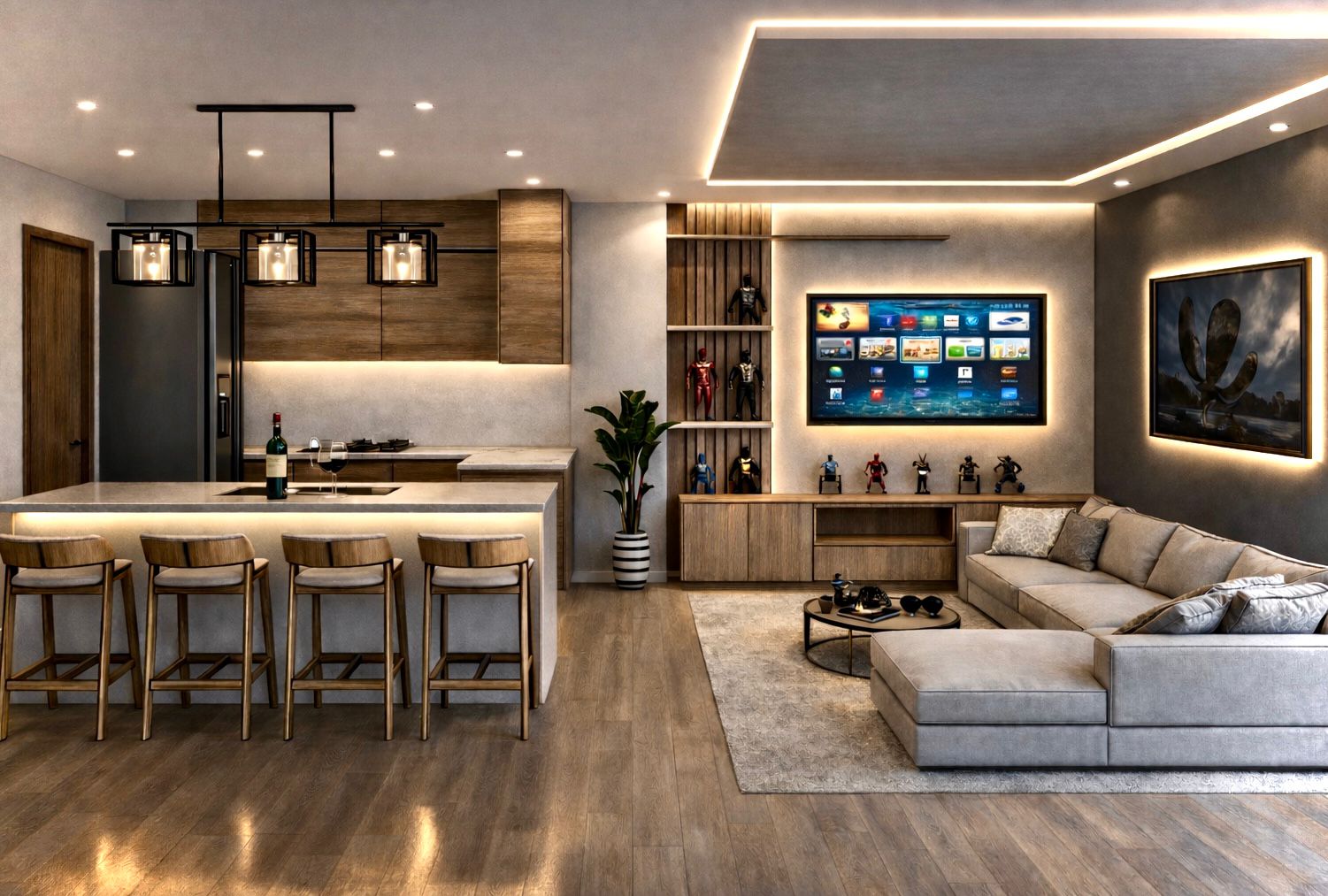 Sala y cocina integradas, proyecto Star Property